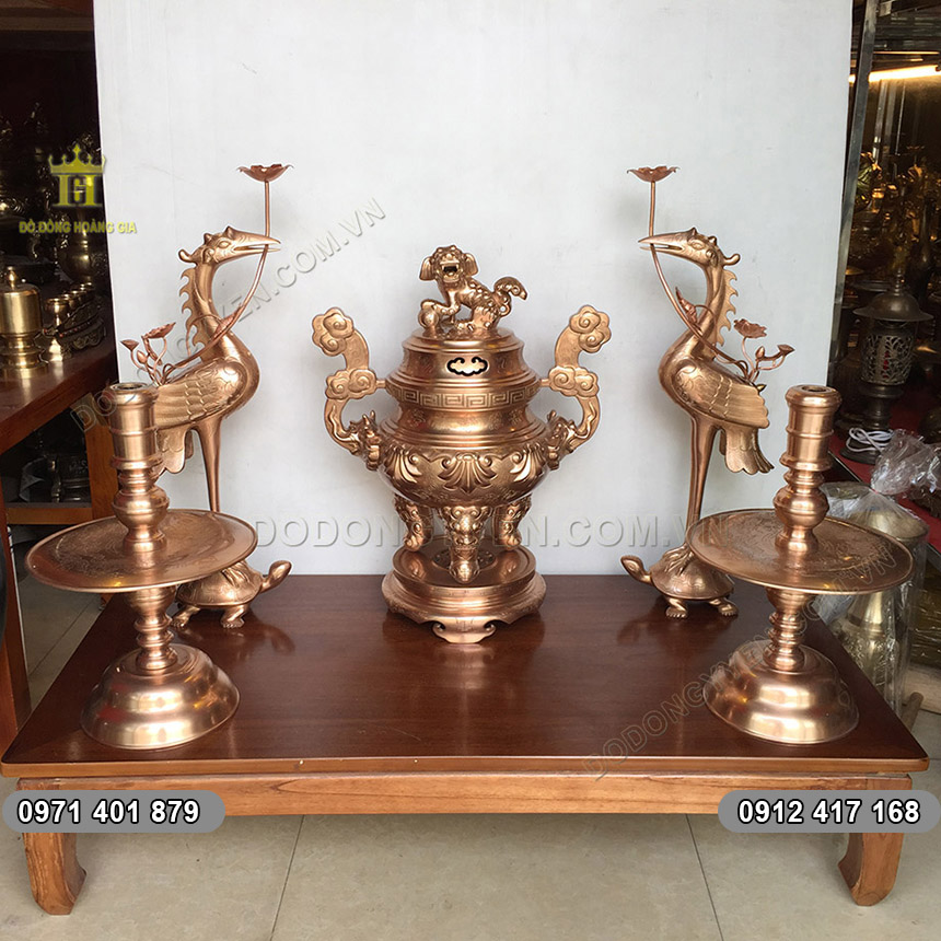 Bộ Đồ Thờ Ngũ Sự Bằng Đồng Nồi Đỉnh 61cm